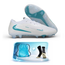 Nike Phantom 6 Elite FG - Chuteira Campo Controle Premium – Branco/Verde-água + Meia + Bolsa